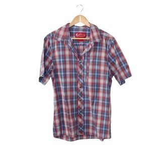 Browning Shirt‎ Men's Medium Red/Blue Plaid Button Up Short Sleeve
